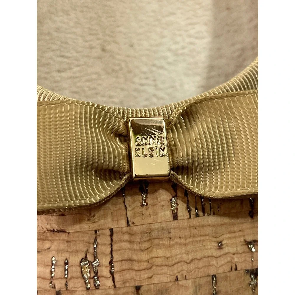 Anne Klein Akeve Cork Ballet Flats Women 8M Gold Metallic Bow Ballet Office Wear
